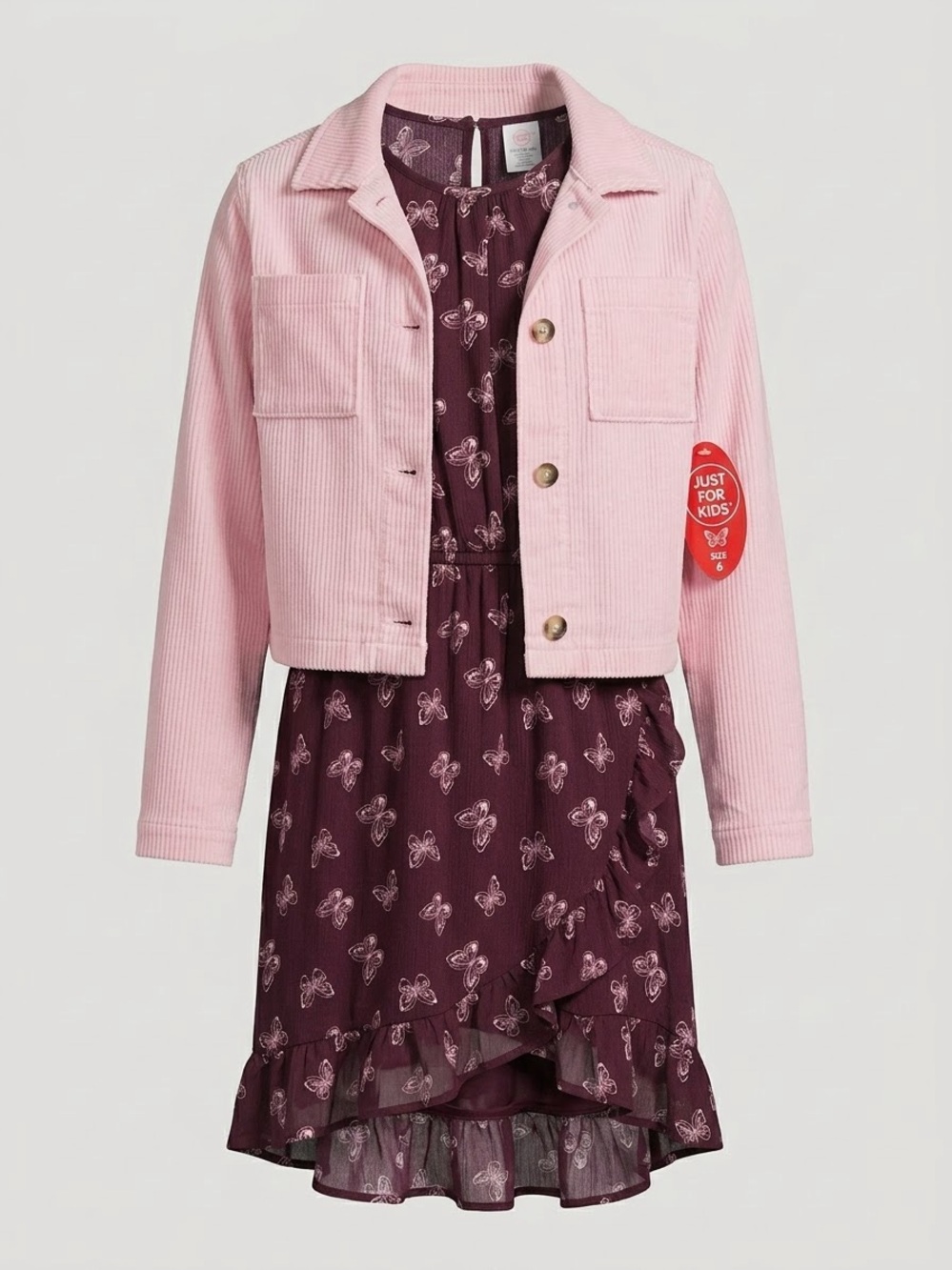 NWT WonderNation Butterfly Chiffon Dress & Pink Corduroy Jacket Set size L 10/12